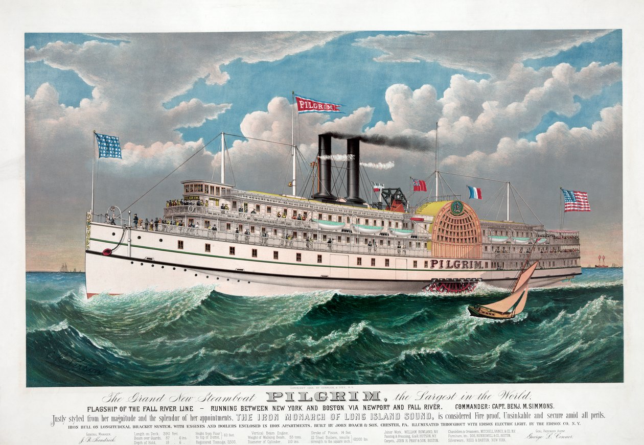 The Grand New Steamboat Pilgrim, ca. 1883 (litho-farge) av Currier and Ives