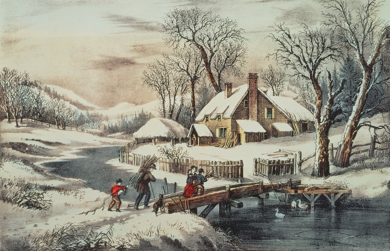 The Ingleside Winter, pub. av Currier & Ives (trykk) av N. Currier and Ives J.M.