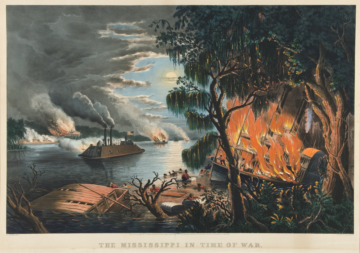 Mississippi i krigstid av Currier and Ives