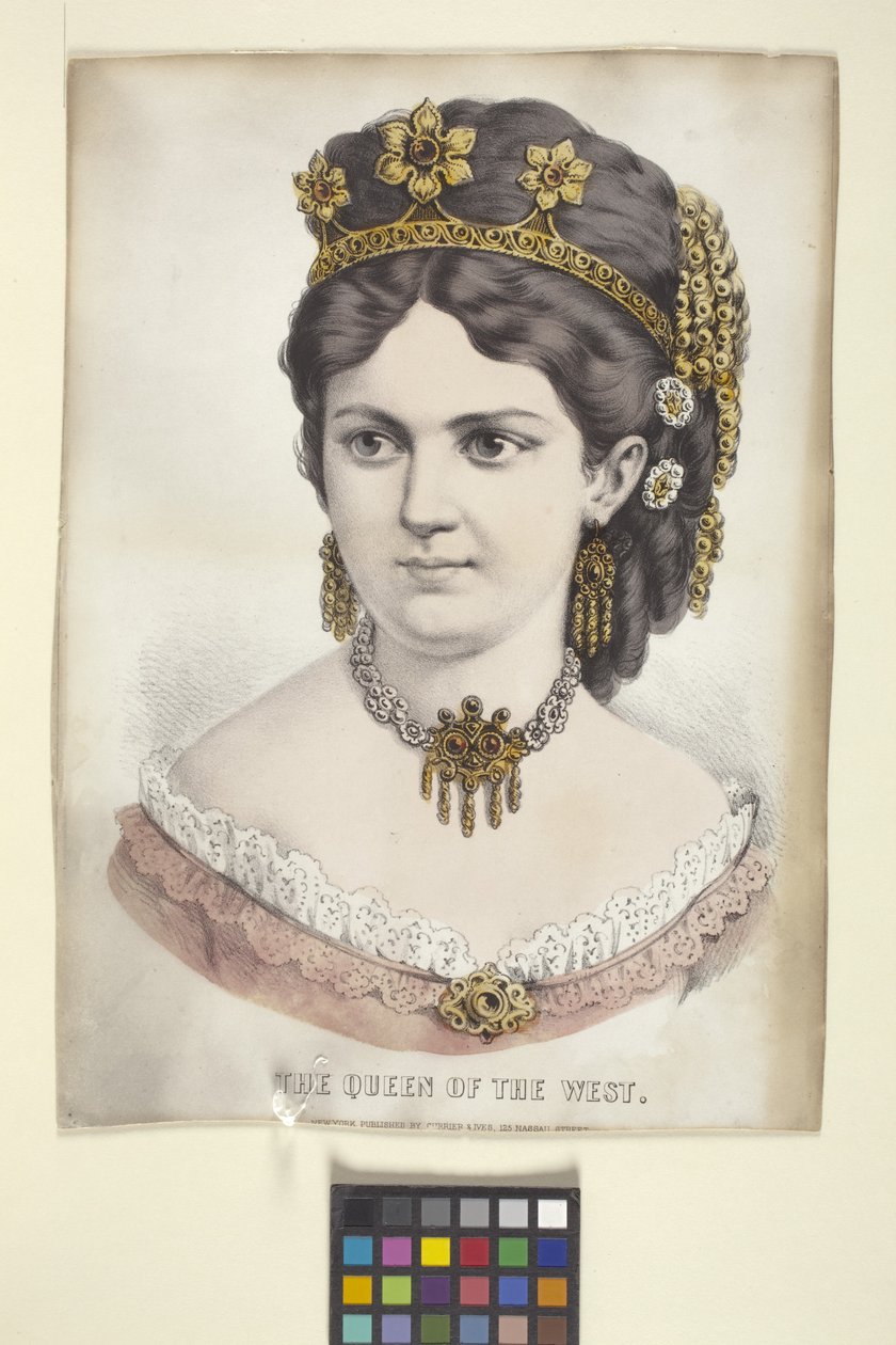 The Queen of the West (håndfarget litografi) av N. and Ives J.M. (1824 95) Currier