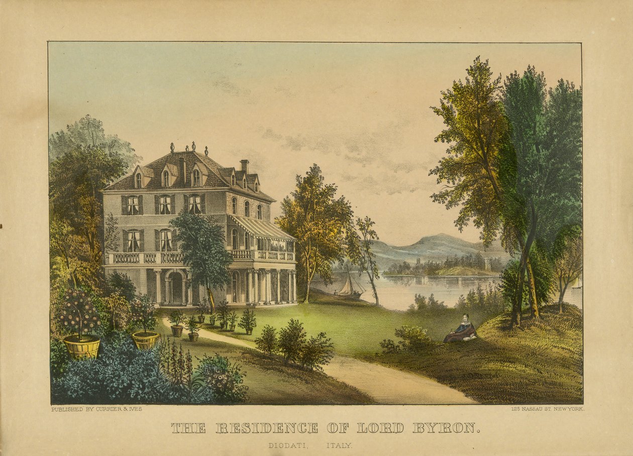 The Residence of Lord Byron (håndfarget litografi) av Currier and Ives