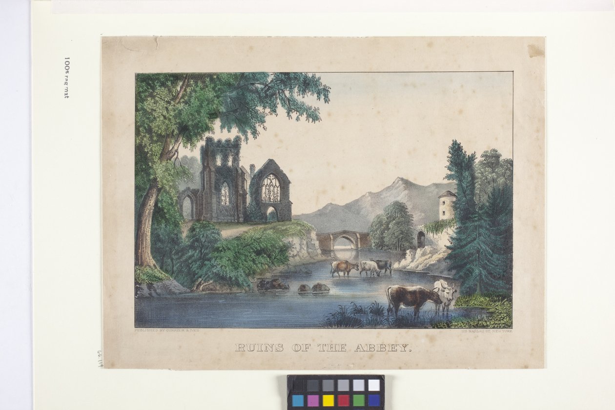 The Ruins Of The Abbey (håndfarget litografi) av N. and Ives J.M. (1824 95) Currier