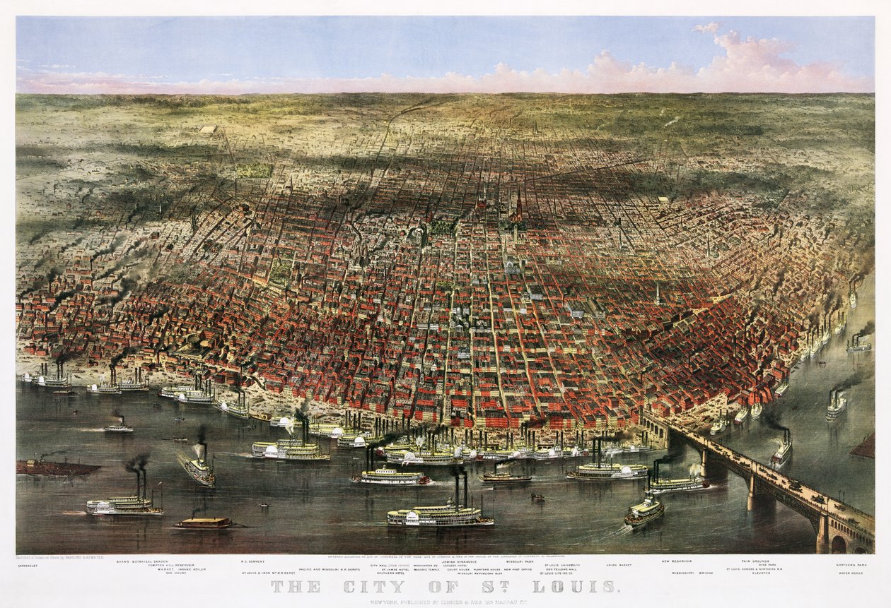 Byen St. Louis, ca. 1874 (fargelitografi) av Currier and Ives