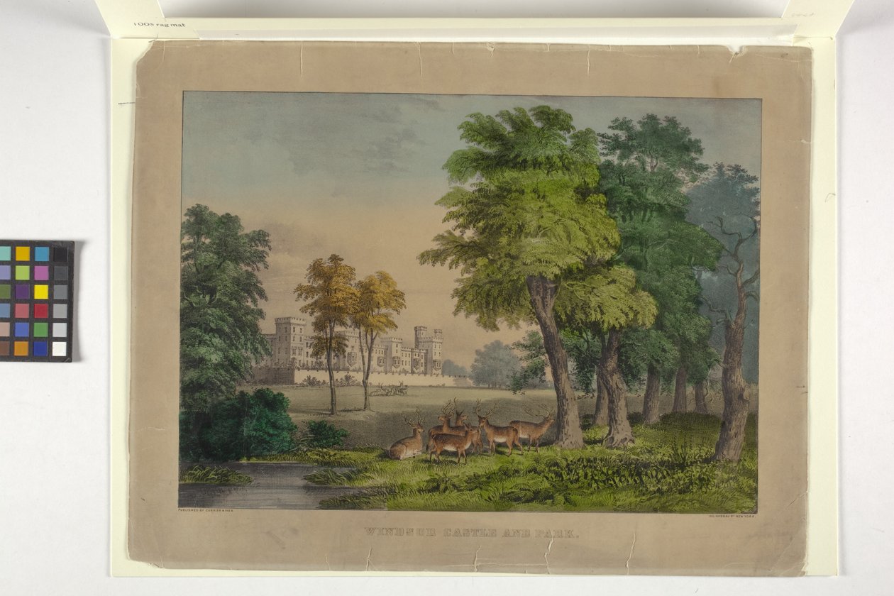 Windsor Castle And Park (håndfarget litografi) av N. and Ives J.M. (1824 95) Currier