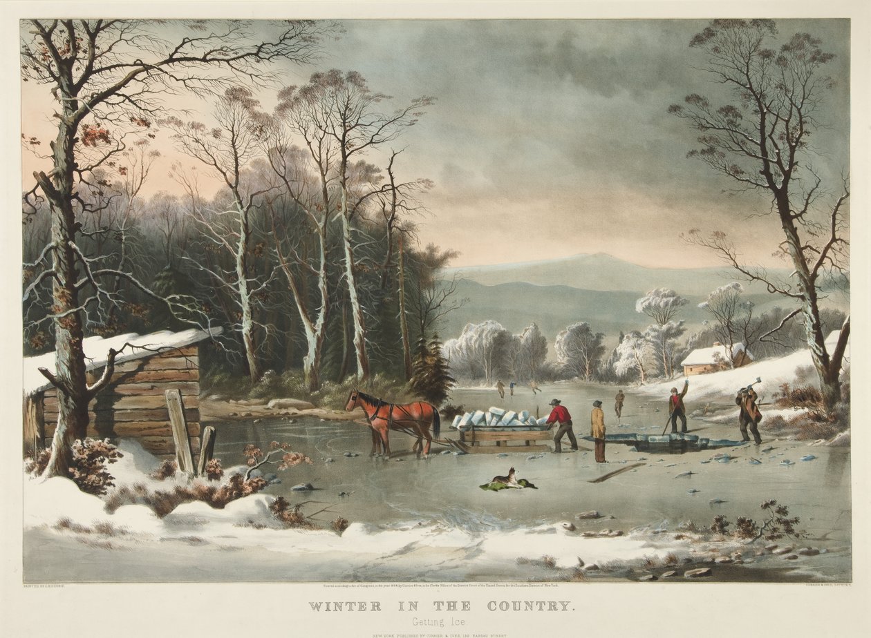Vinter på landet, får is av Currier and Ives