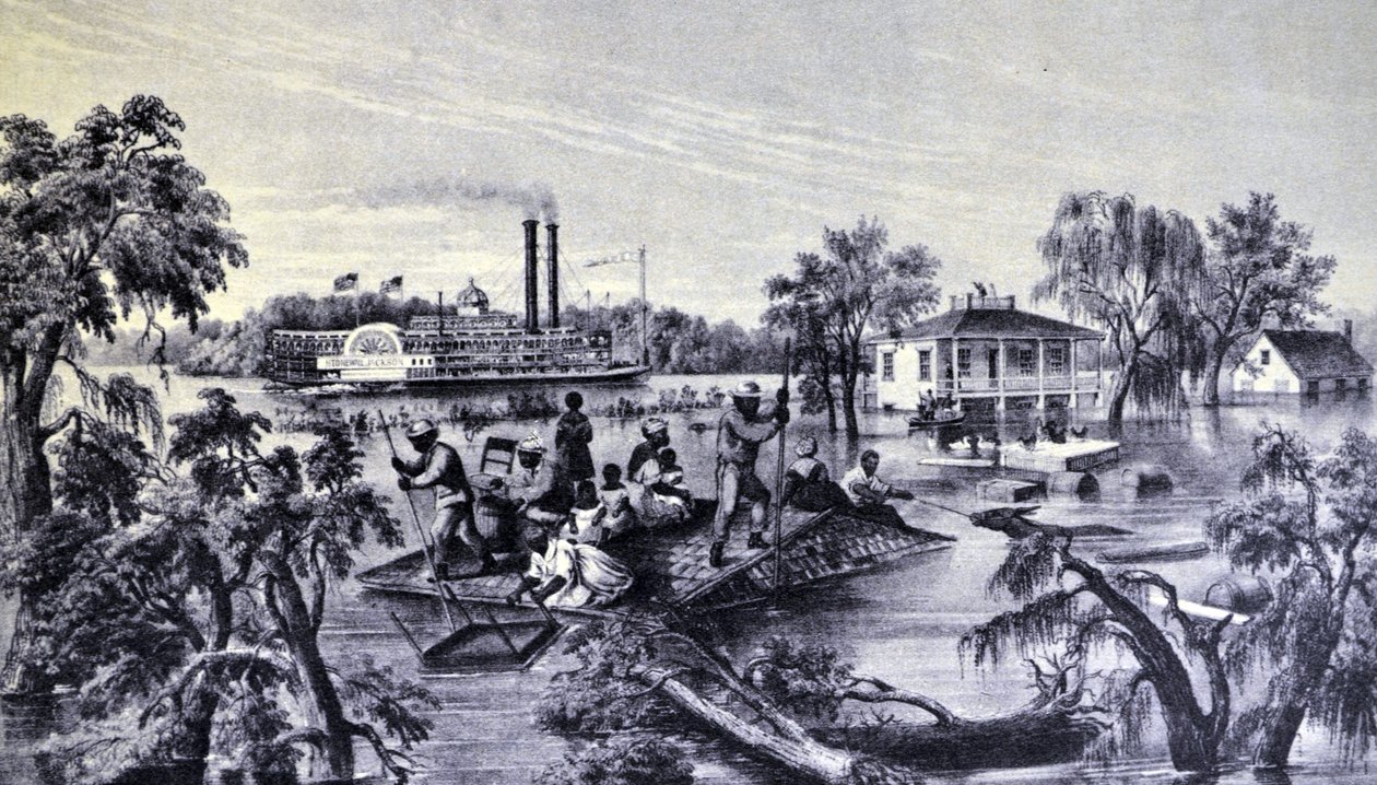 Currier & Ives Illustrasjon 1800-tallet. High Water i Mississippi av N. and Ives, J.M. Currier