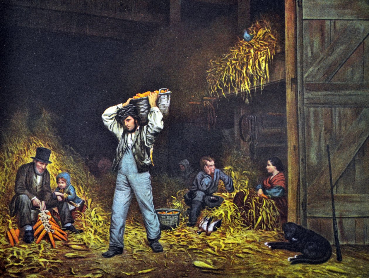 Currier & Ives Illustrasjon 1800-tallet. Husking av N. and Ives, J.M. Currier