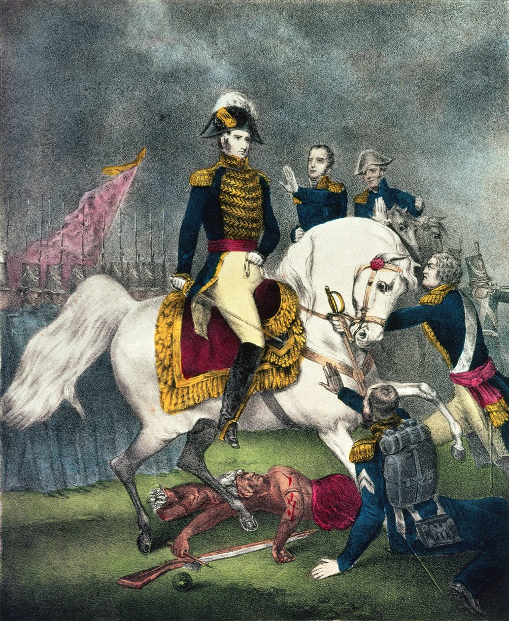 General William H. Harrison (1773-1841) i slaget ved Tippecanoe, 1840 av N. and Ives, J.M. Currier