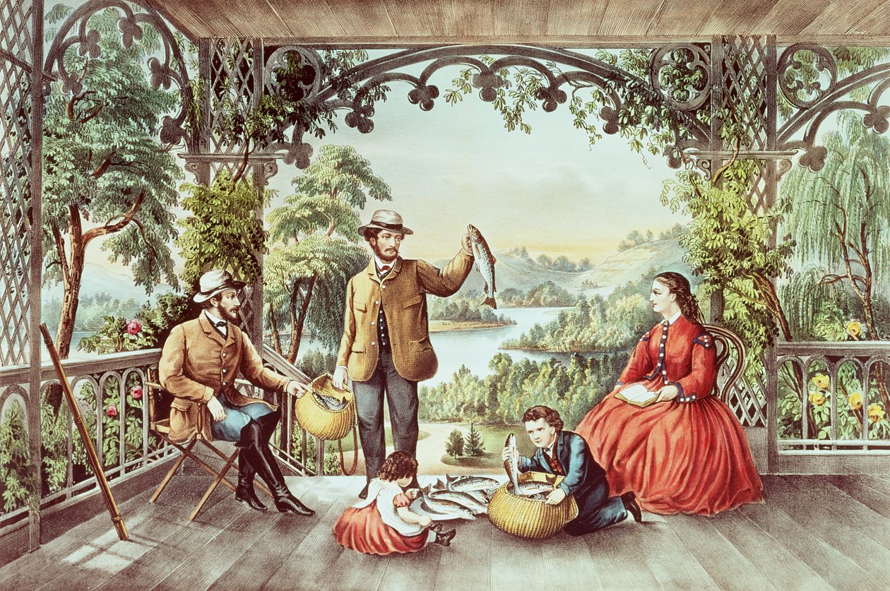 Hjem fra bekken, The Lucky Fishermen av N. and Ives, J.M. Currier