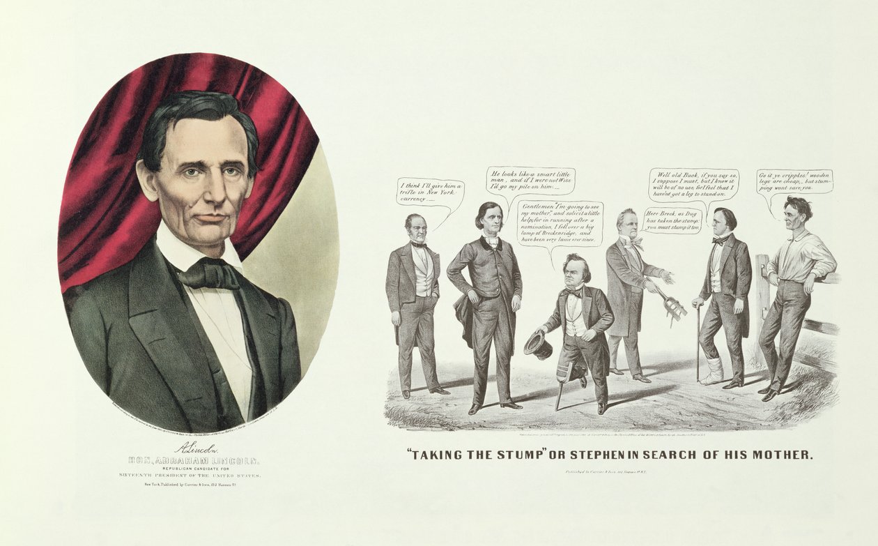 Hon. Abraham Lincoln, USAs 16. president, 1860 av N. and Ives, J.M. Currier