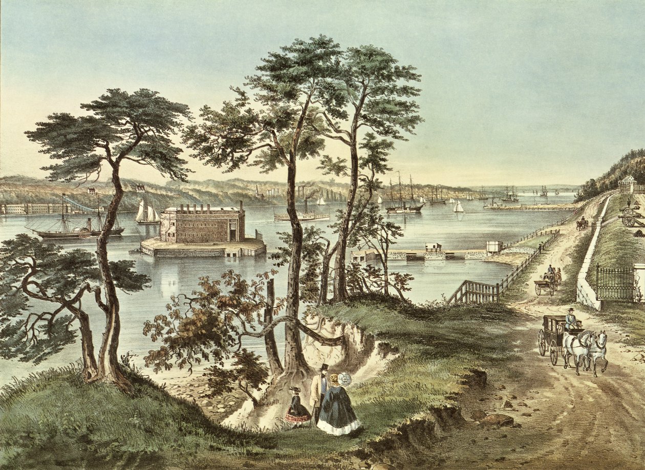 Staten Island and the Narrows fra Fort Hamilton av N. and Ives, J.M. Currier