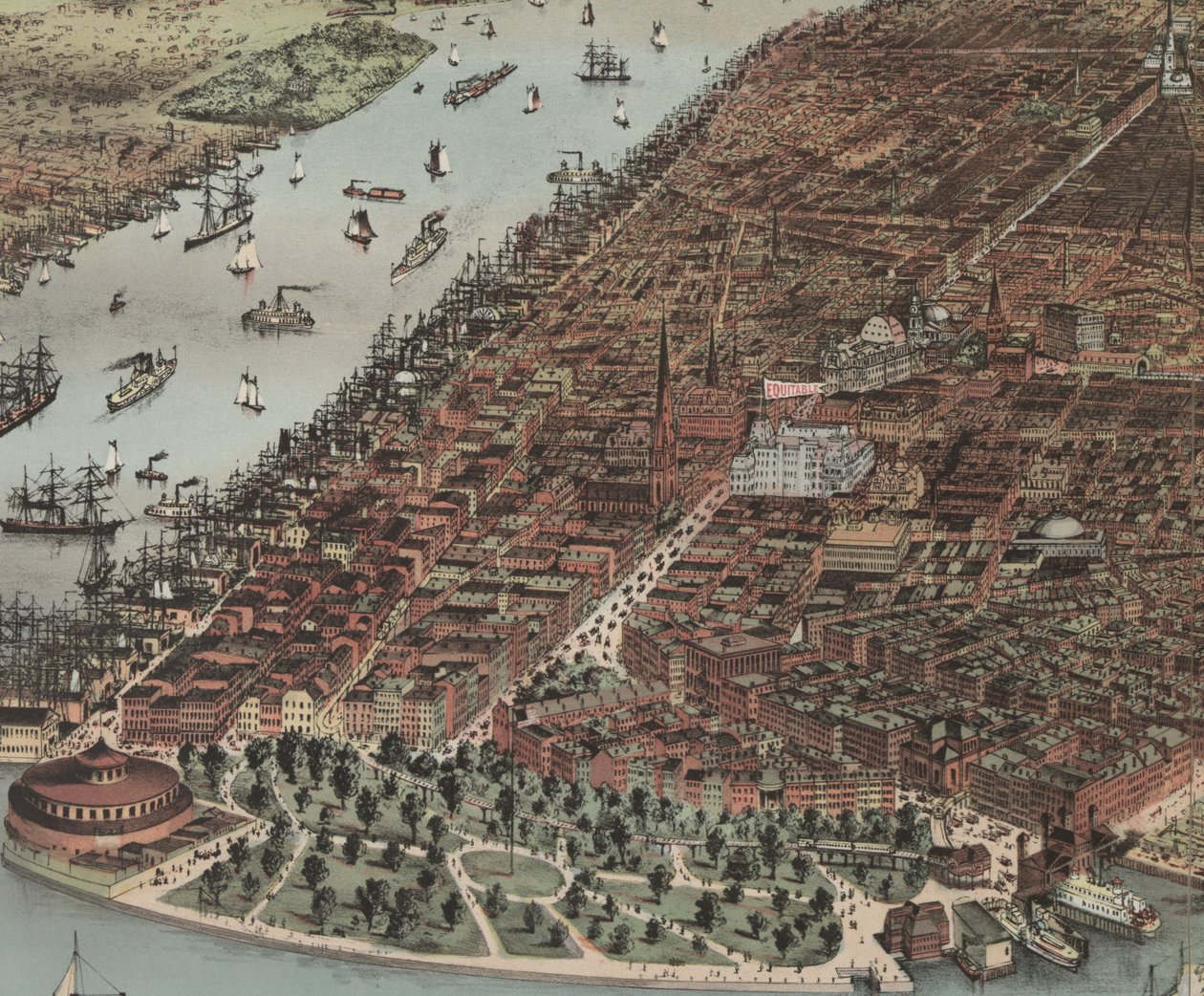 The City of New York (detalj), 1883 av N. and Ives, J.M. Currier