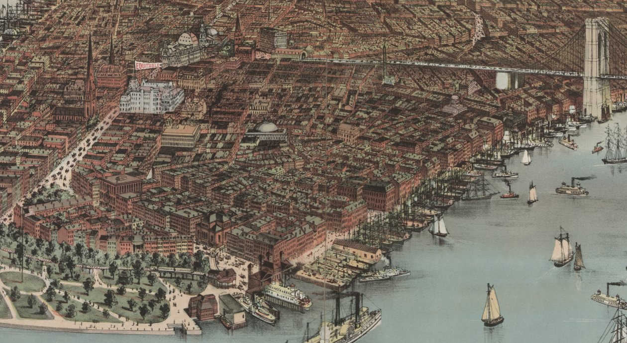 The City of New York (detalj), 1883 av N. and Ives, J.M. Currier