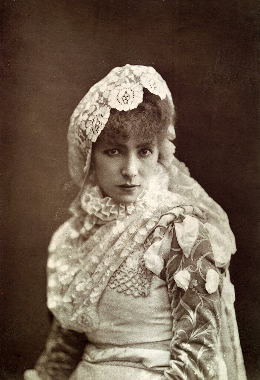 Sarah Bernhardt (1844-1923) i rollen som Marion Delorme ved Porte Saint-Martin Theatre av Nadar