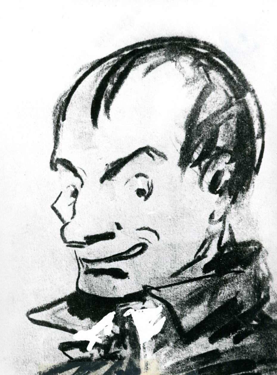 Karikatur av Charles Baudelaire (1821-67) (blyant på papir) (s/hv-foto) av Nadar