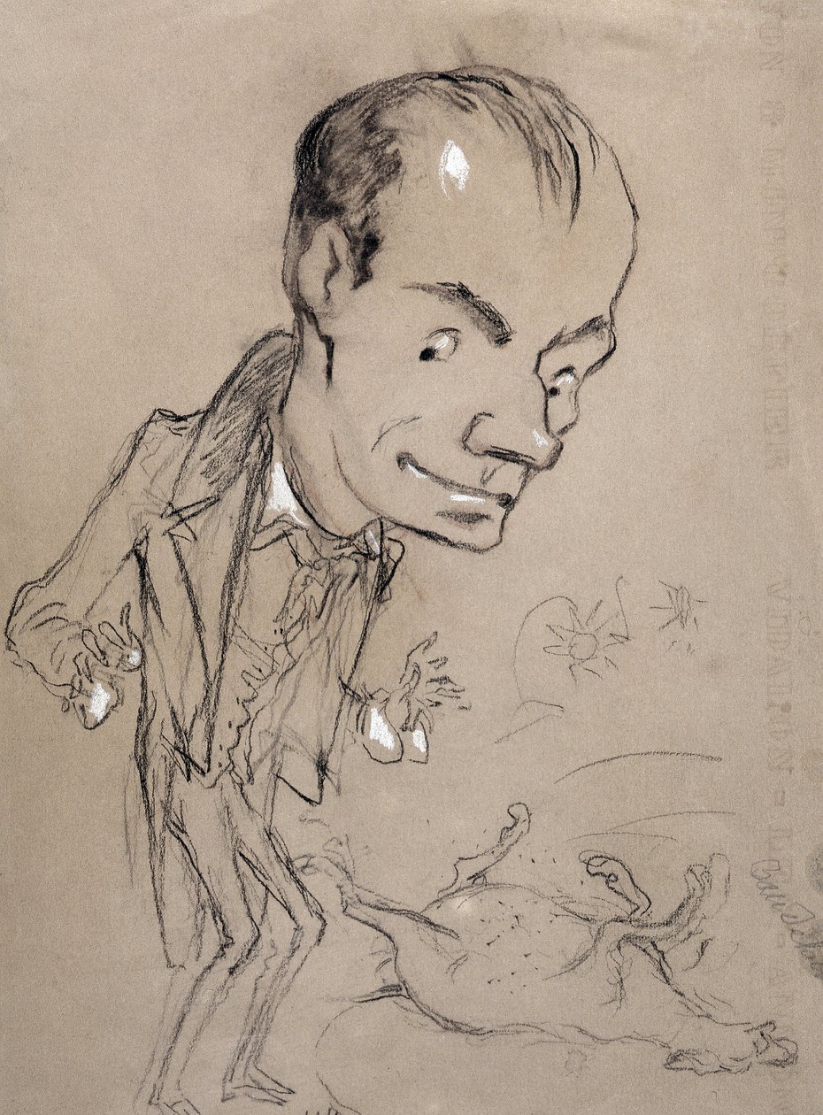 Baudelaire forbauser foran en død hest og på ryggen. Representasjon av Charles Baudelaire poet francais (1821-1867) av Nadar