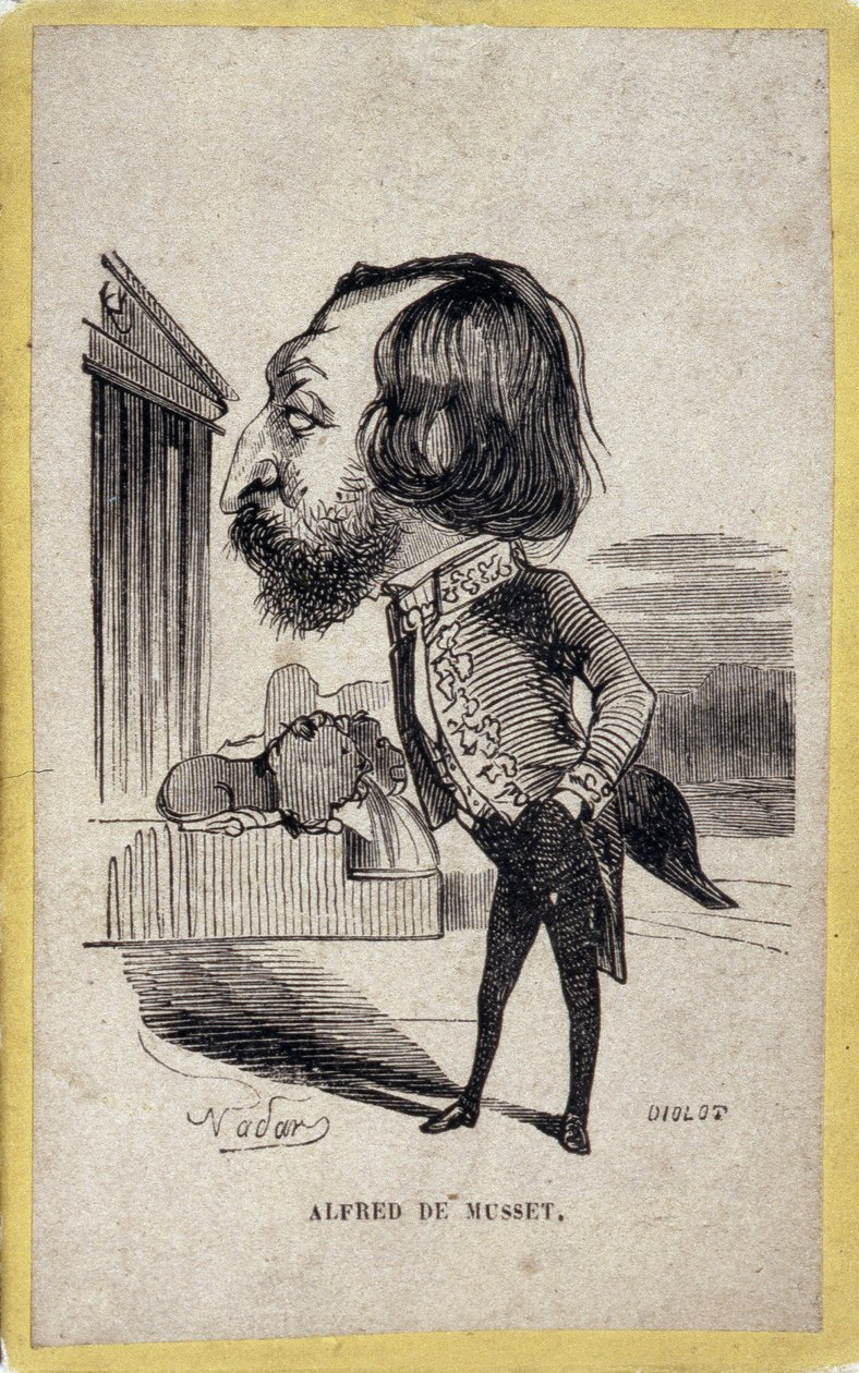Portrait-charge av Alfred de Musset (1810-1857), fransk poet og dramatiker. Tegneserie av Gaspard Felix Tournachon dit Felix Nadar (1820-1910). av Nadar