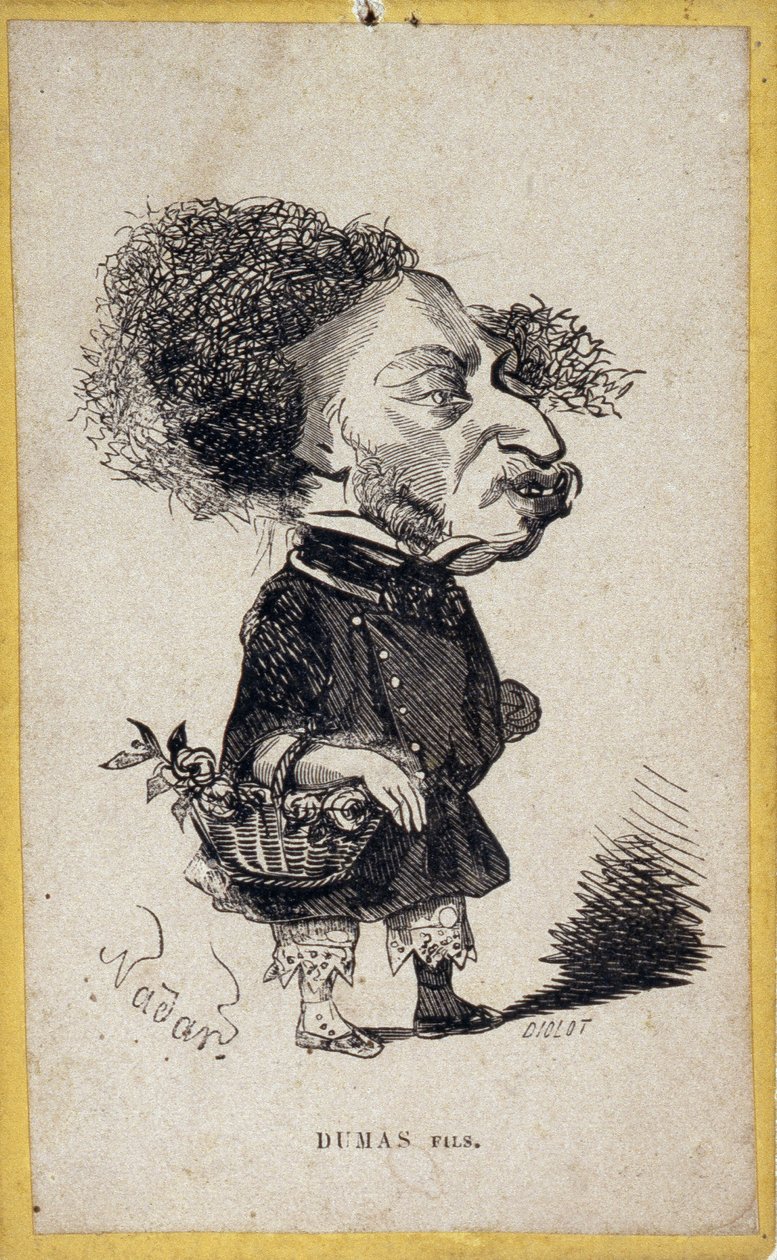 Portrettlast (portrettladning) av Alexandre Dumas Jr. (1824-1895), fransk forfatter. Tegneserie av Gaspard Felix Tournachon dit Felix Nadar (1820-1910). av Nadar