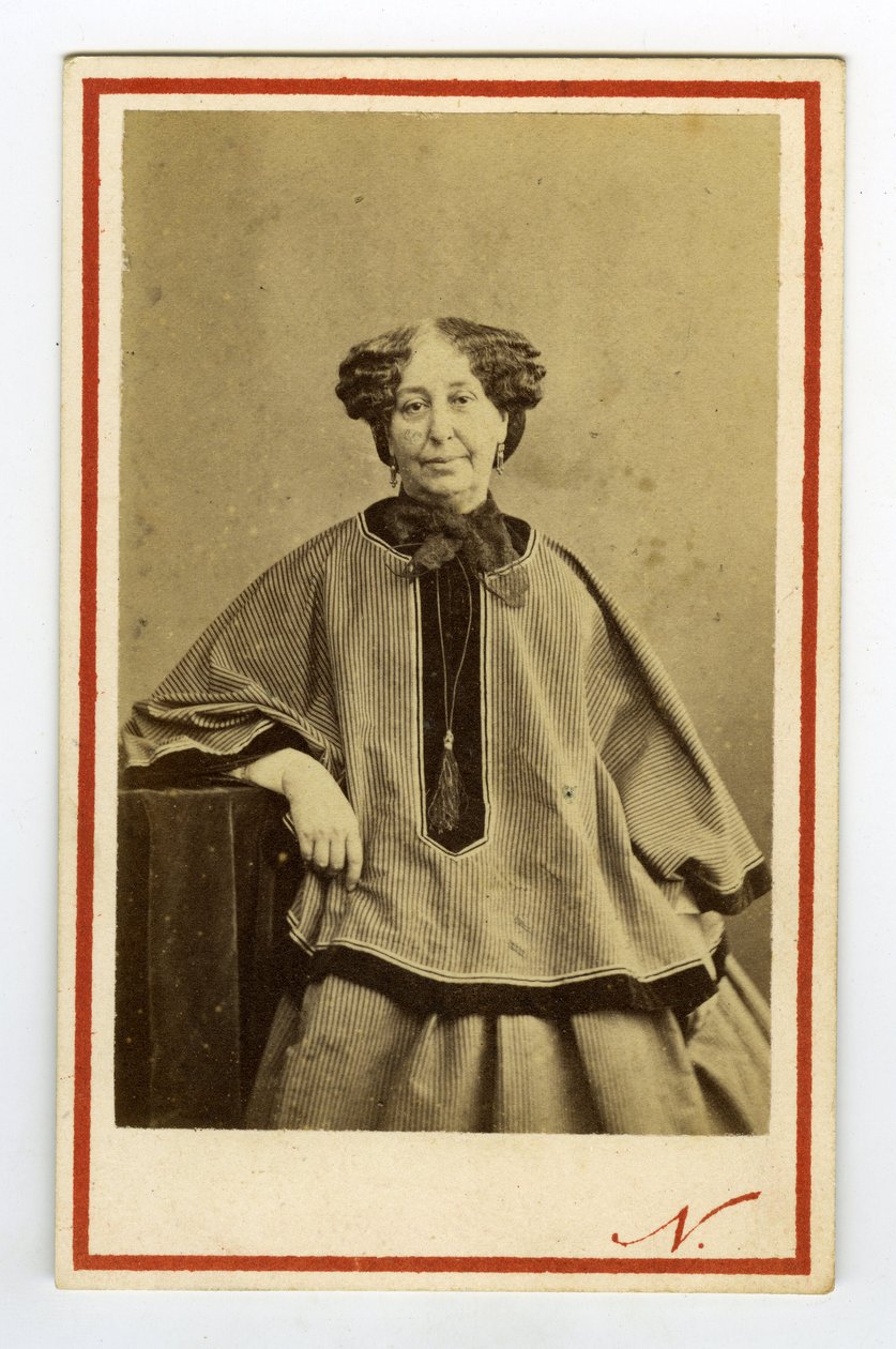 Portrett av forfatter George Sand (1804-1876) (Aurore Dupin), Barones Dudevant. Visittkort av Nadar