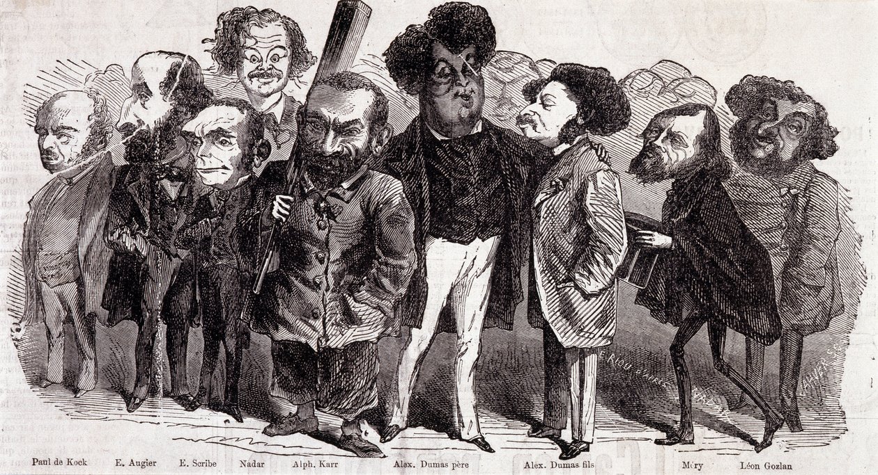 Portretter av forfatterne Paul de Kock (1793-1871), Emile Augier (1820-1889), Eugene Scribe (1791-1861), Felix Nadar, Alphonse Karr (1808-1890), Alexandre Dumas far (1802-1870) og Alexandre Dumas Jr. (1824-1895), Joseph Mery (1798-1866) og Leon Gozan (1803 av Nadar
