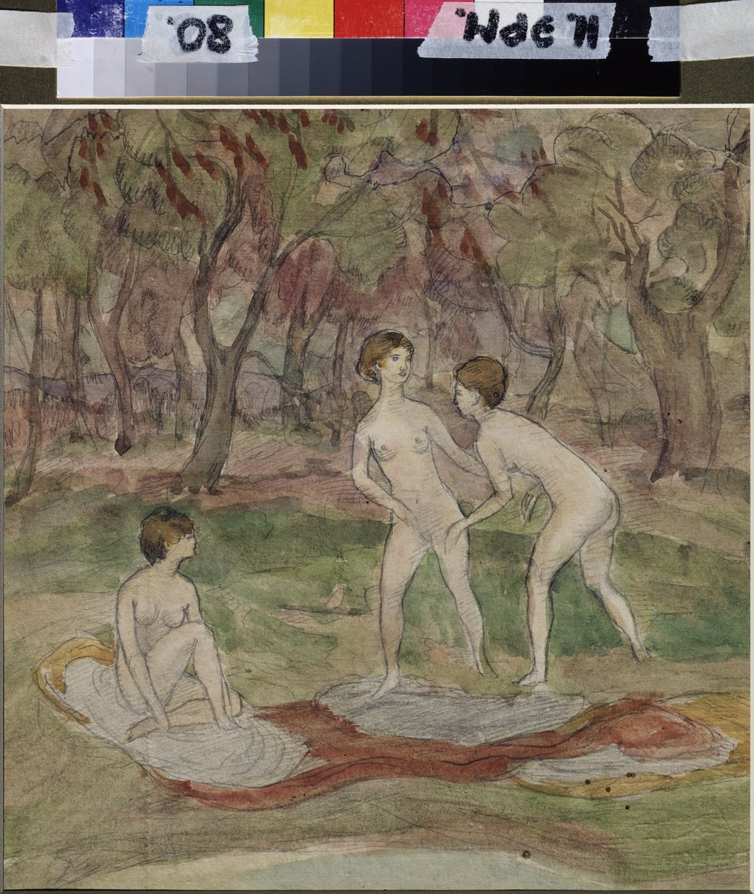 Badende. Verk av Nadezhda Sergeyevna Psishcheva (1881-1913), akvarell på papir av Nadezhda Psishcheva