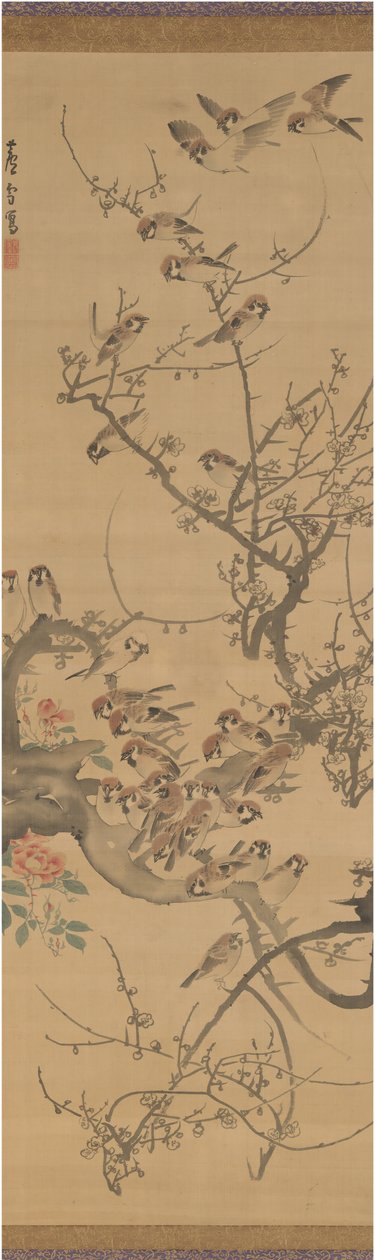 Spurver i et plommetre, tidlig på 1790-tallet. av Nagasawa Rosetsu