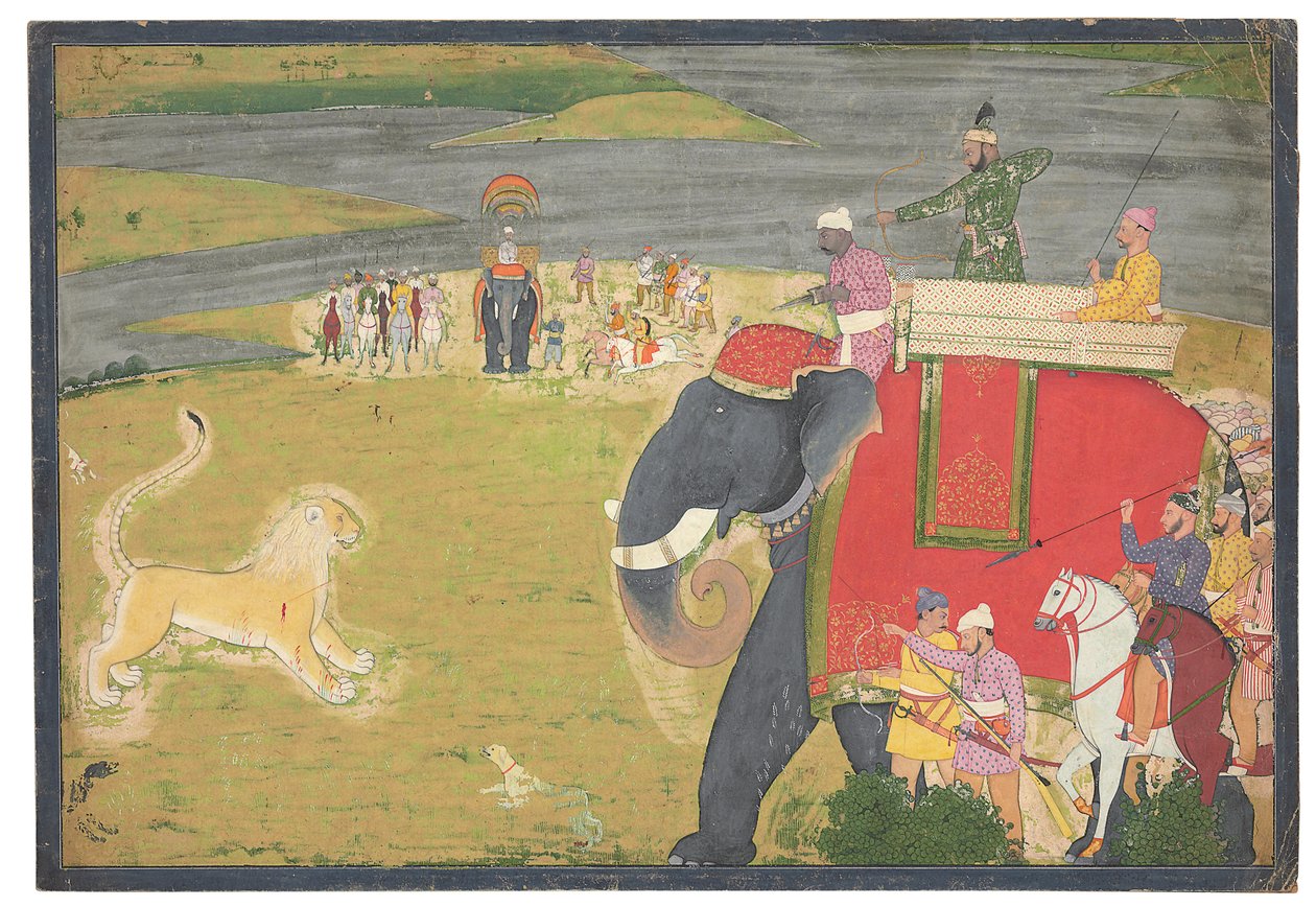 Raja Balwant Dev Singh på en løve shikaar, ca. 1750 av Nainsukh