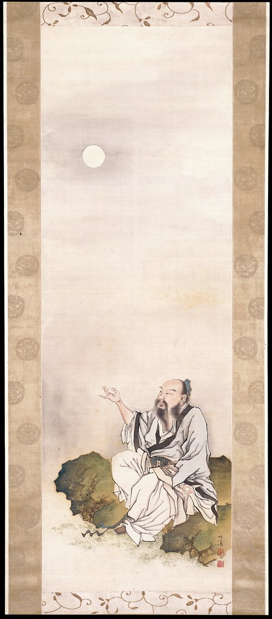 Gentleman Beholding The Moon (blekk og farge på silke) av Nakabayashi Chikkei