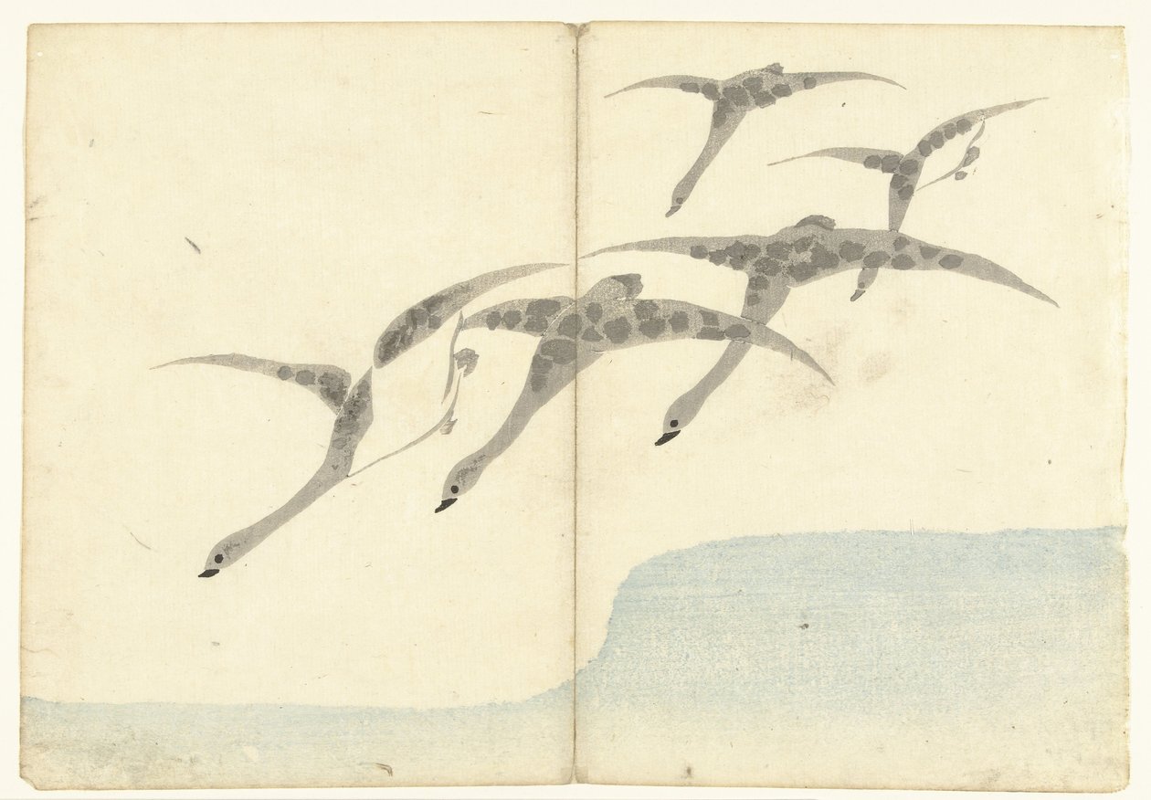Five Flying Geese Print Album av Korin (serietittel) Korin gafu (serietittel) av Nakamura Hochu