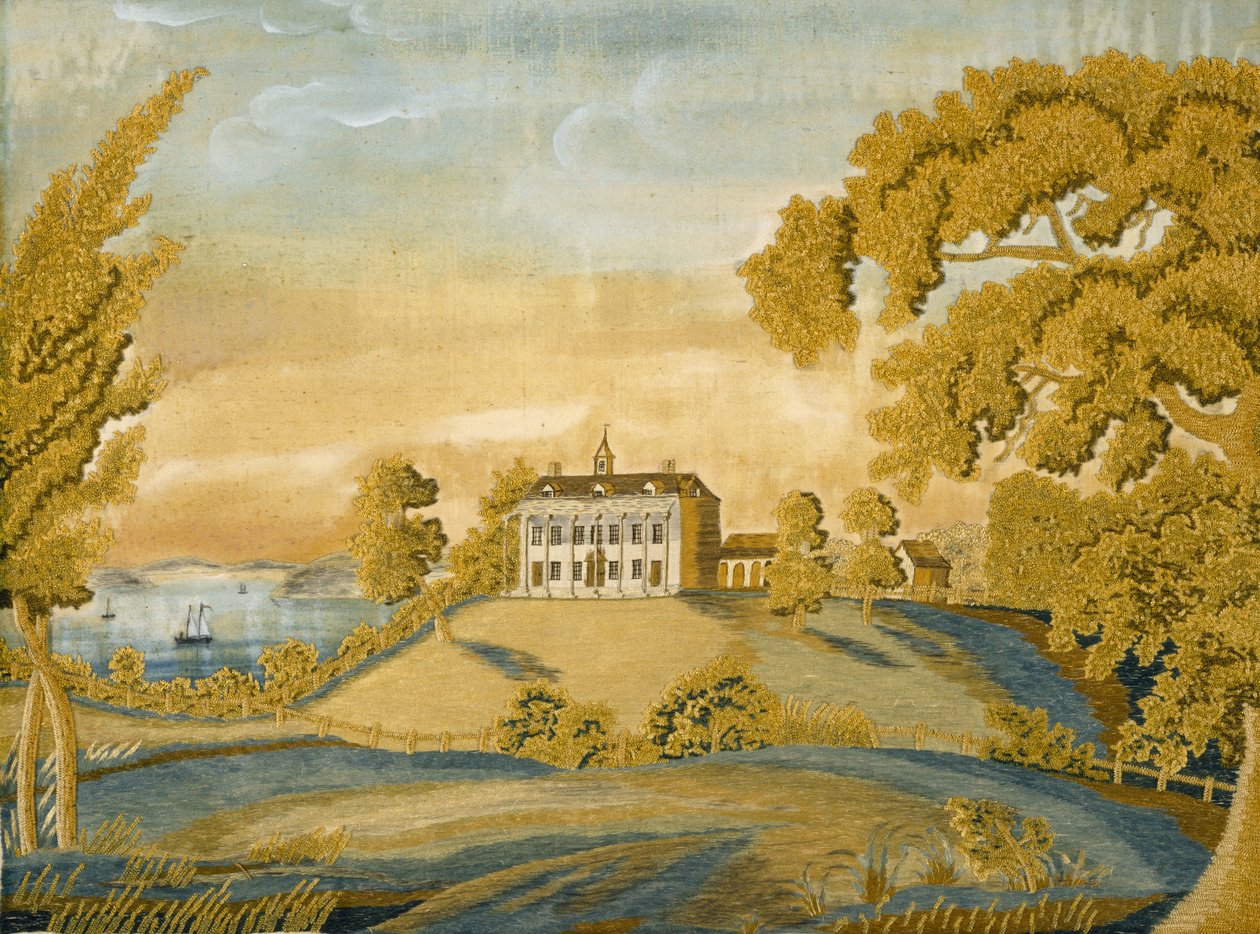 Utsikt over Mount Vernon, ca. 1805-1810 (silke og akvarell) av Nancy Ellis Brewster