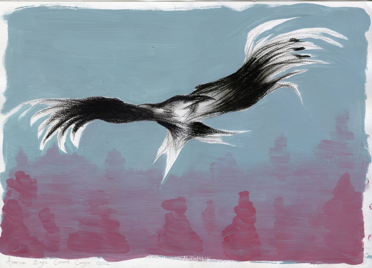 Canyon Eagle, 2014, (gouache og kull på papir) av Nancy Moniz Charalambous