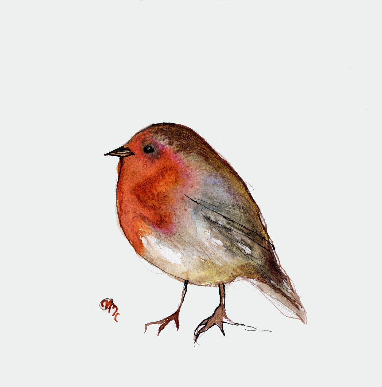 Fat Robin, 2017, (blekk på papir) av Nancy Moniz Charalambous