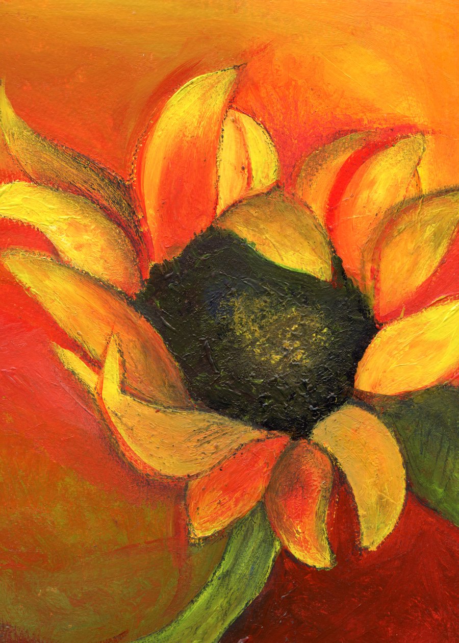 September Sunflower, 2011, (akryl på kort) av Nancy Moniz Charalambous