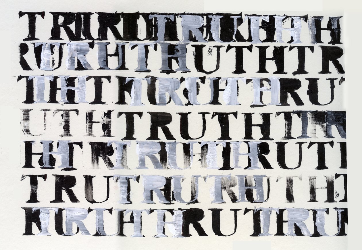 The Truth in Black and White, 2015, (akryl med sjablong på kort) av Nancy Moniz Charalambous