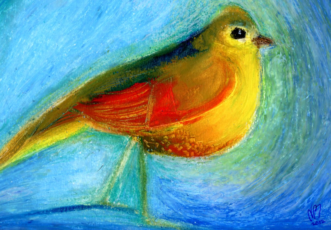 The Wishing Bird, 2012, (oljepastell på papir) av Nancy Moniz Charalambous