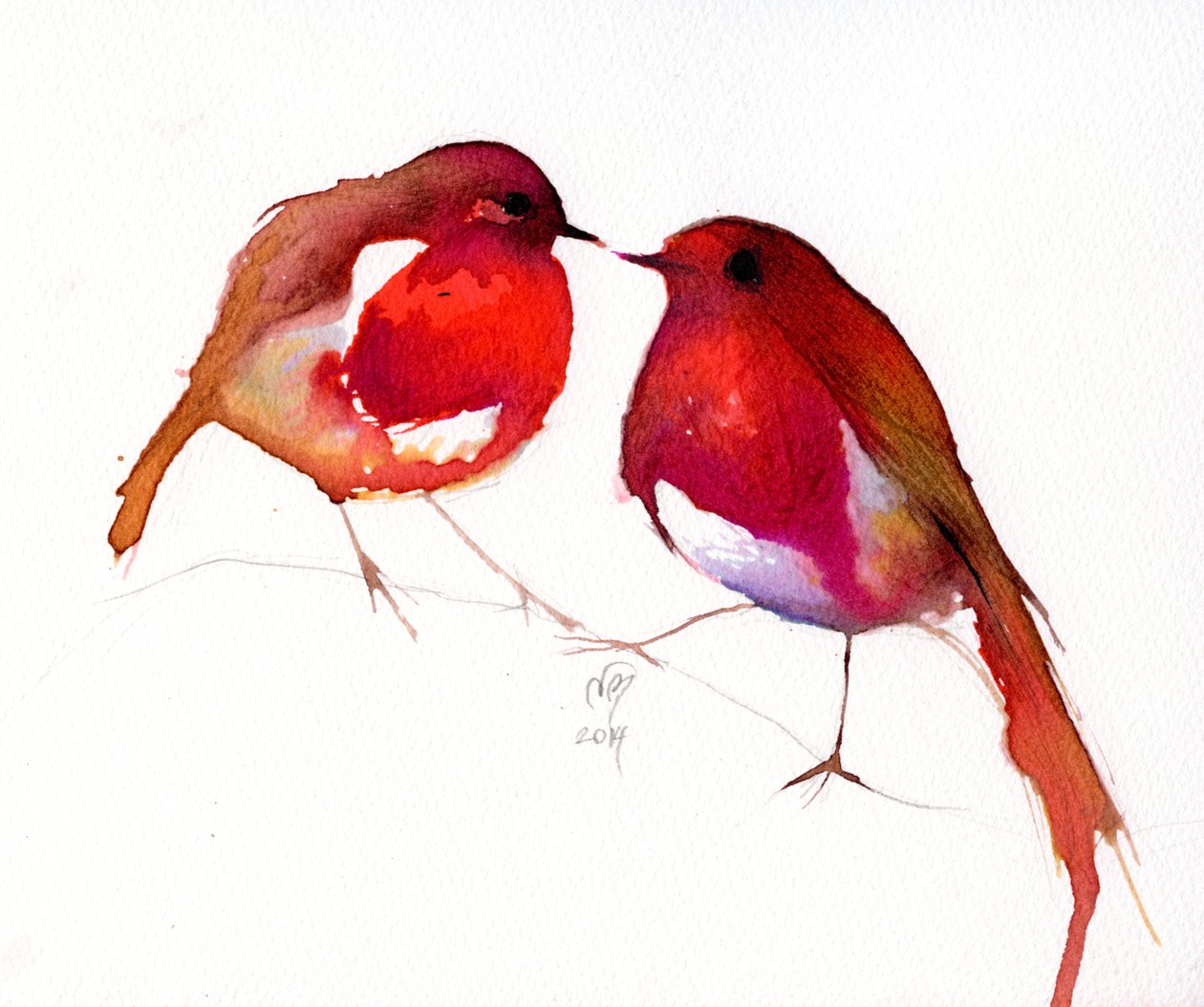 Two Little Ink Birds, 2014, (blekk på papir) av Nancy Moniz Charalambous