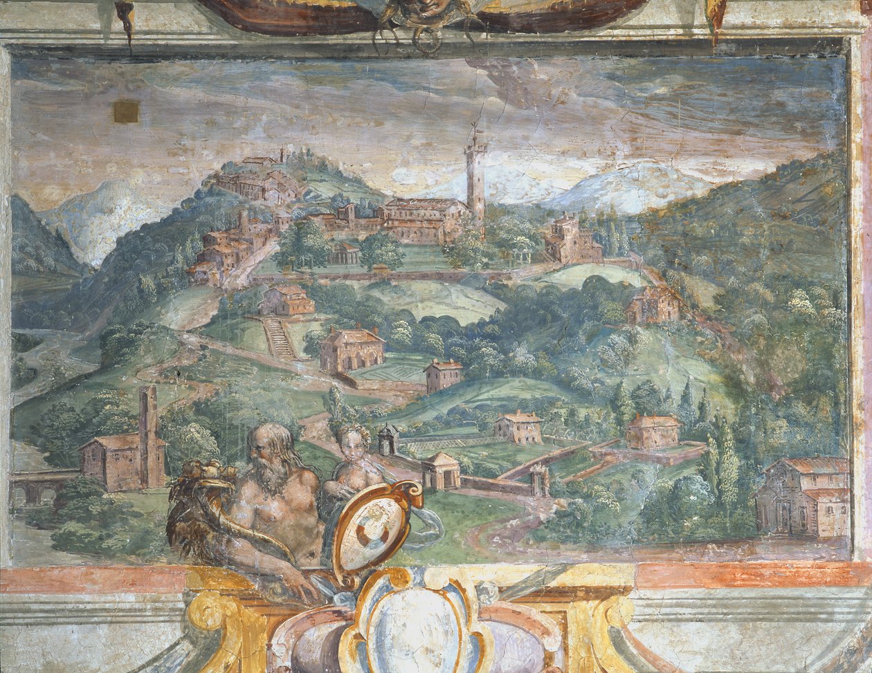 Soverom, detalj av frisen som viser byer under Medici-styret, Fiesole, 1564-75 av Bartolomeo Ammannati