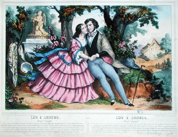 The Four Loves, Conjugal Love (farge litho) av Napoleon (after) Thomas