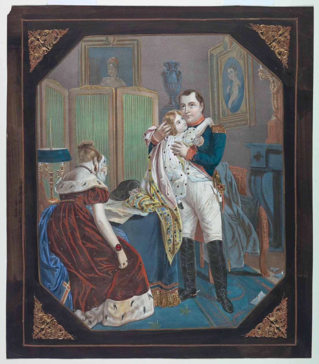 "Tinsel Picture": Napoleon og keiserinne Marie-Louise med kongen av Roma av Napoleon Bonaparte