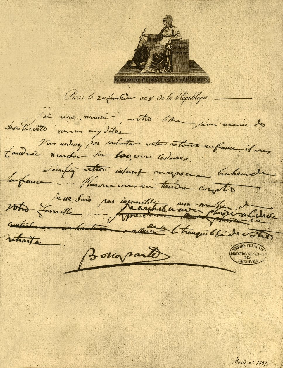 Brev fra førstekonsul Napoleon Bonaparte til greven av Provence, 6. september 1800, 1921. av Napoleon Bonaparte I