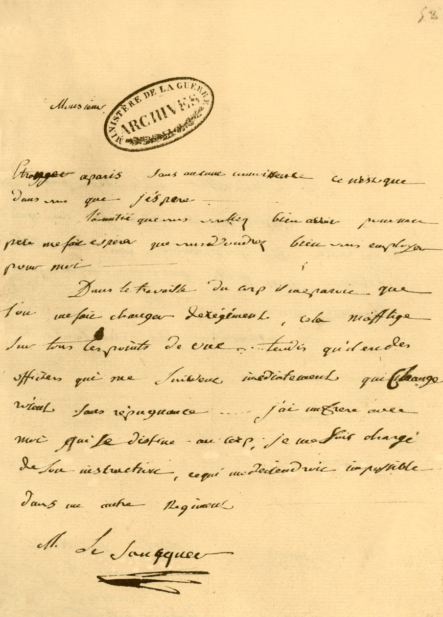 Brev fra Napoleon til Le Saucquer, krigsskriver, 3. juni 1791, 1921. av Napoleon Bonaparte I