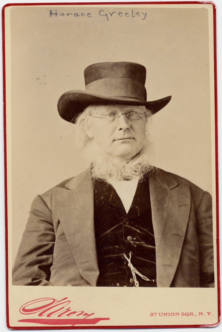 Horace Greeley (1811–72), amerikansk politiker og avisredaktør (albumfoto) av Napoleon Sarony