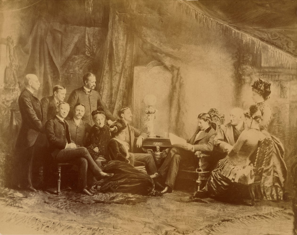 [Lesningen av stykket, skuespillerne og skuespillerinnene i Daly Company] av Napoleon Sarony