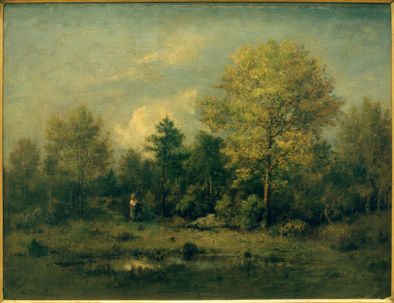 Landskap med en dam i skogen av Narcisse Diaz de la Pena