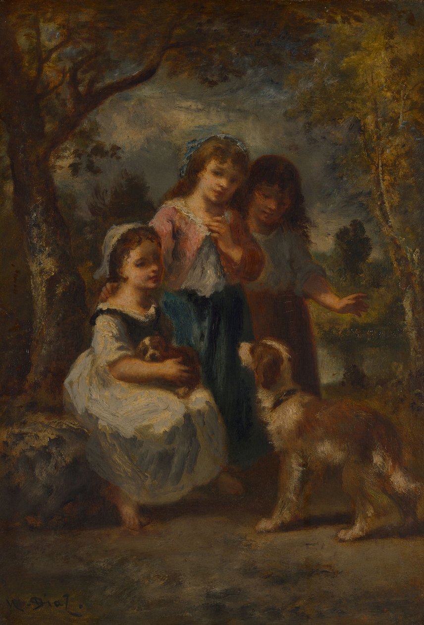Tre små jenter, ca. 1870 av Narcisse Virgile Diaz de la Peña