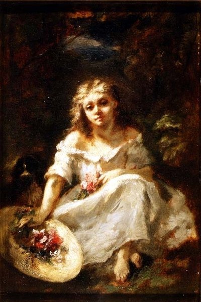 Jente med blomster av Narcisse Virgile Diaz de la Peña