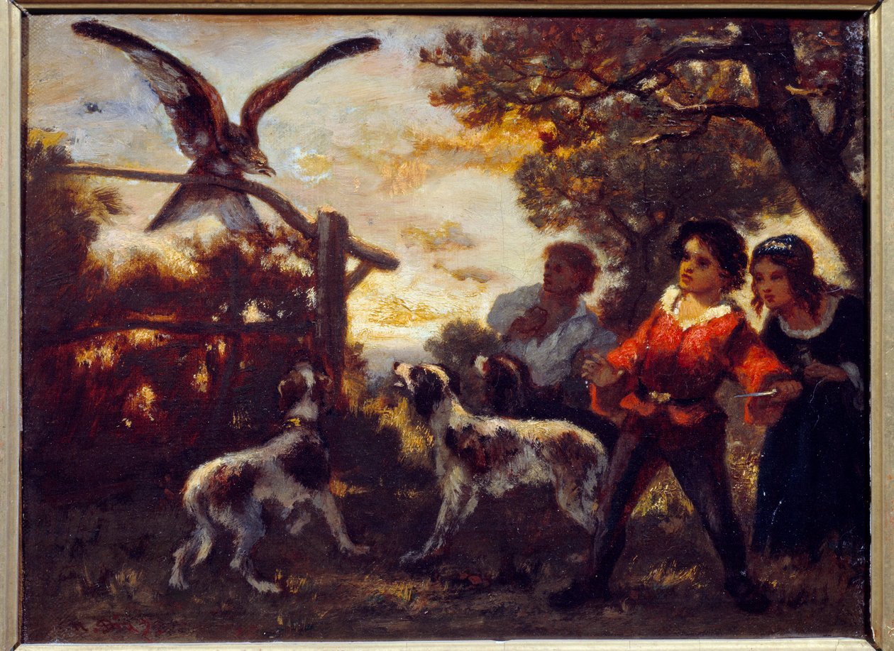 Falkeungene. Maleri av Diaz De La Pena (1807-1876) av Narcisse Virgile Diaz de la Peña