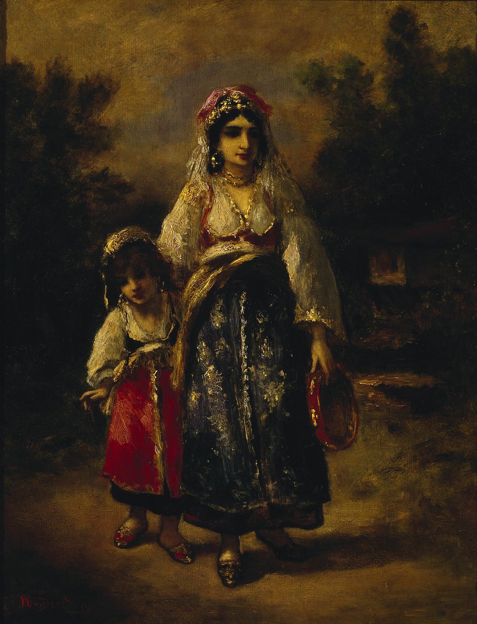 Kvinne og jente av Narcisse Virgile Diaz de la Peña
