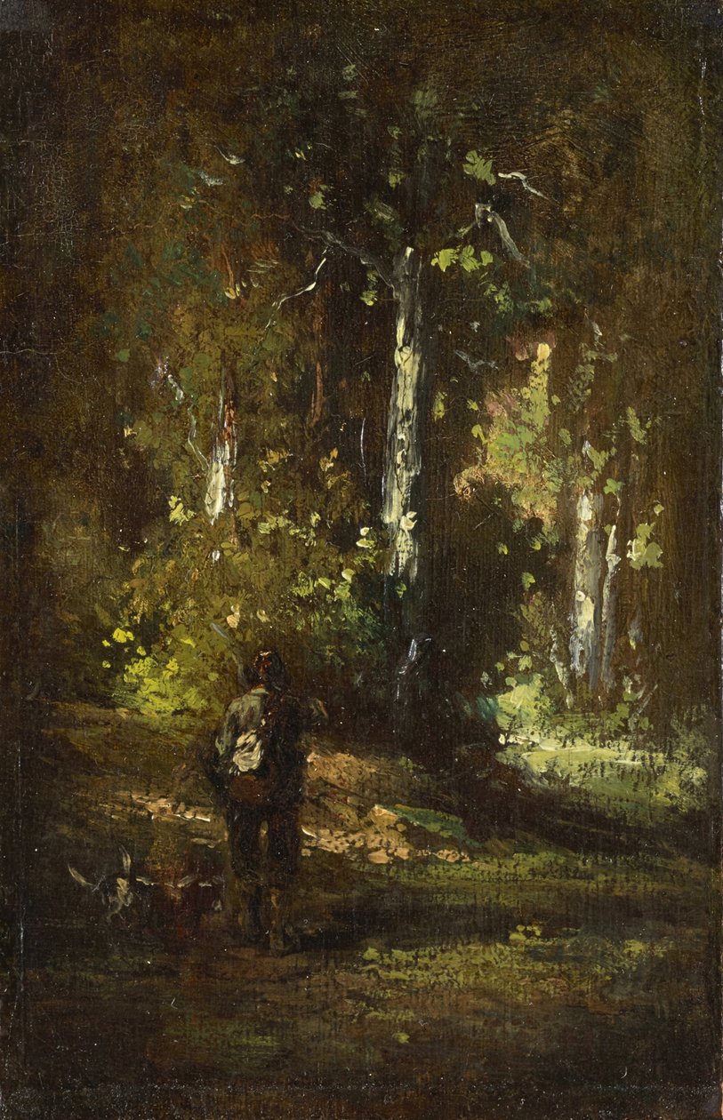 Utsikt over det indre av skogen med en jeger av Narcisse Virgilio Diaz de la Peña, Alexandre Gabriel Decamps
