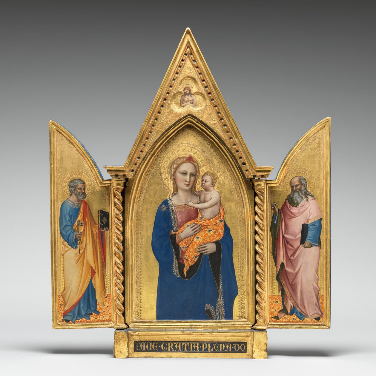 Madonna og barn, med de hellige Peter og evangelisten Johannes, og sorgens mann [hele triptyken] av Nardo di Cione